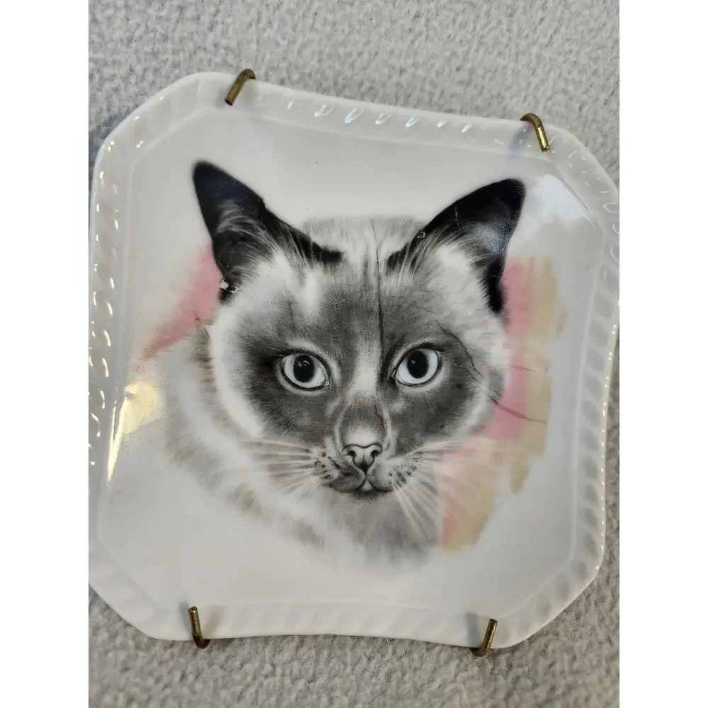 Chadwick Siamese Hanging Cat Plate Wall Decor Japan Vintage Gray